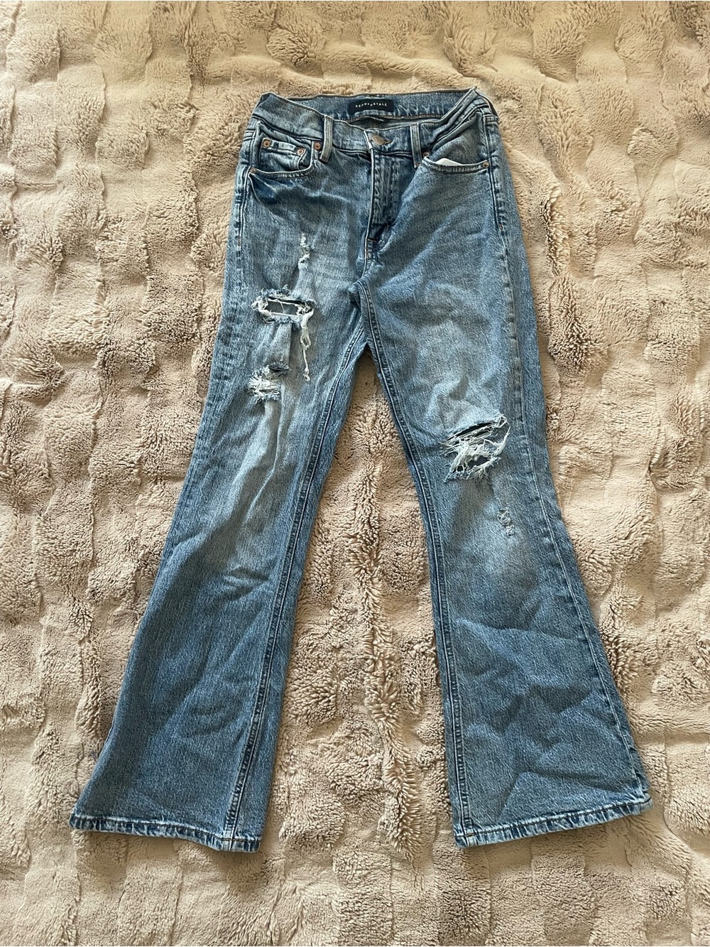 Aeropostale Distressed Flare Jeans - Light Blue Wash